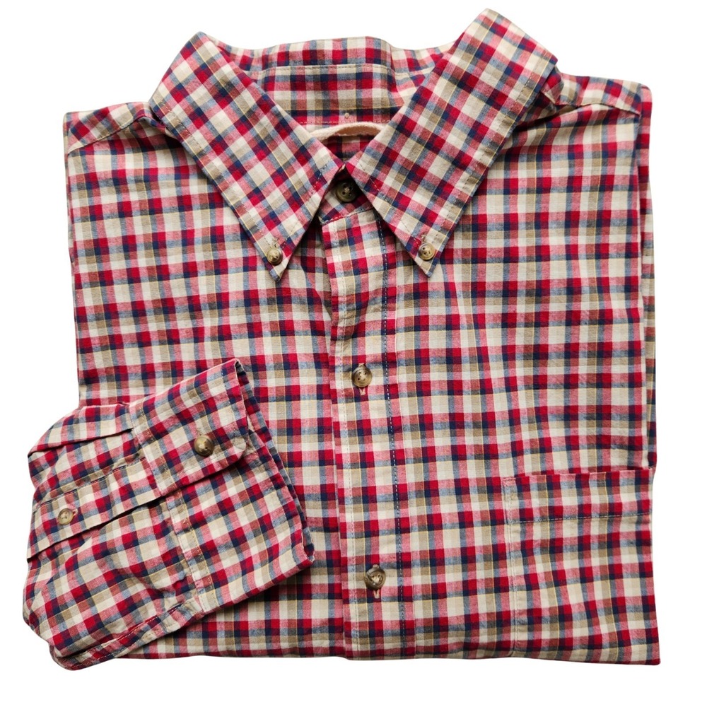 Chaps Button Down Shirt Men's XL TALL Red Gingham‎ Long Sleeve Plaid Preppy